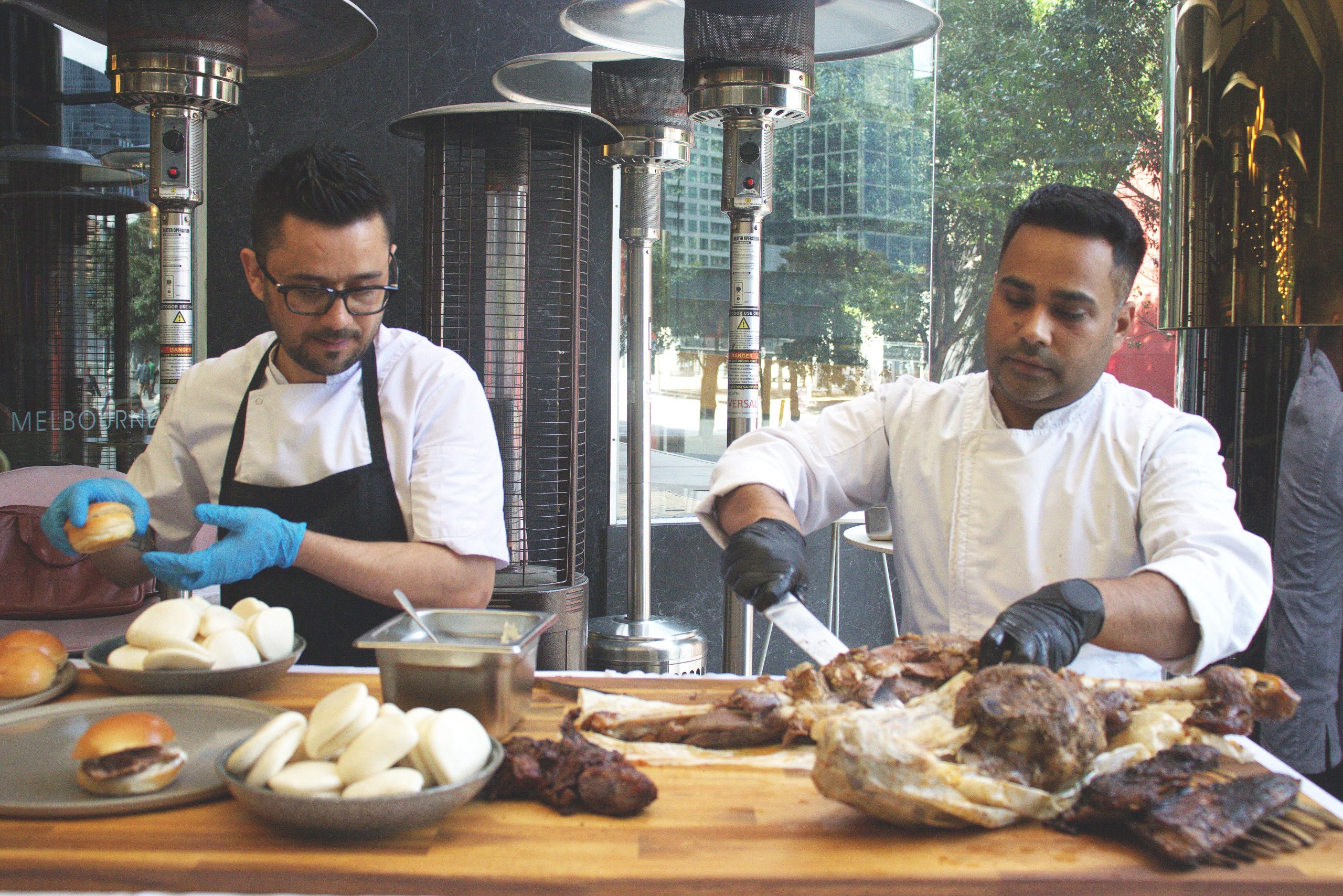 Chef JJ cutting lamb